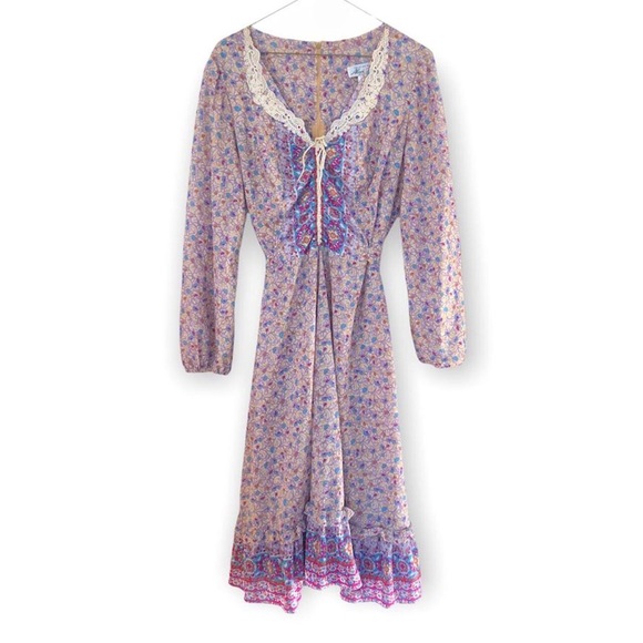 60s vintage lace up prairie dress - Picture 1 of 4